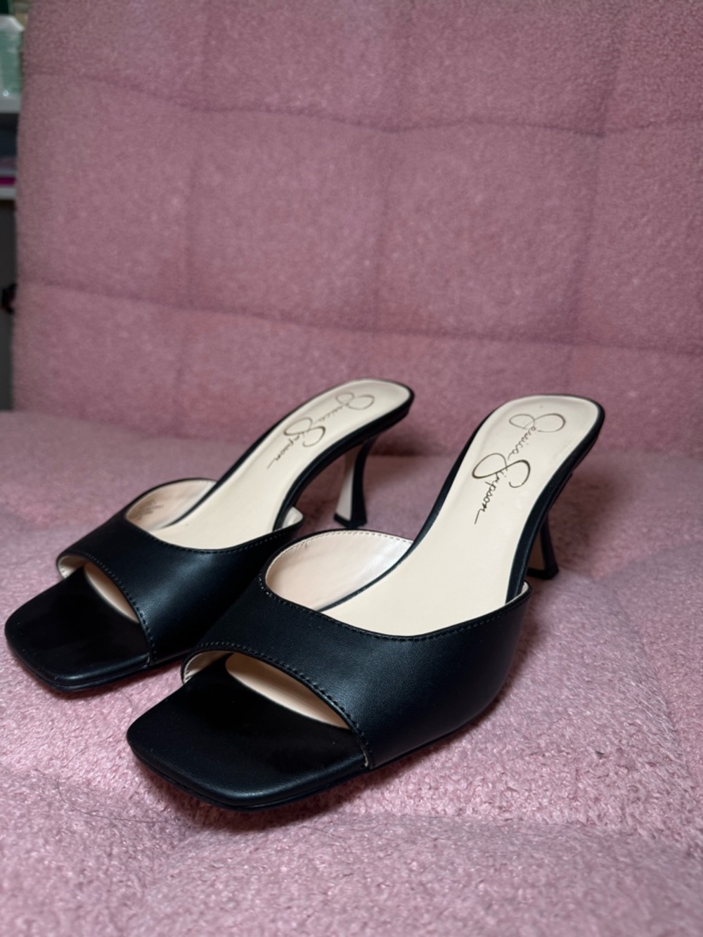 Jessica Simpson Black Slip-On Open-Toe Mule Heels